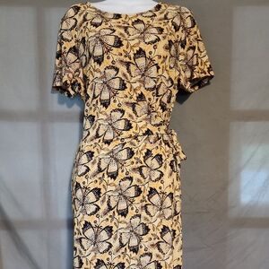 Anne Klein Black and Tan Midi Flutter Sleeve Dress Size 12